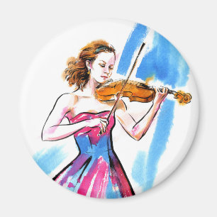 Meisje speelt vioolwaterkleurige violinistische mu magneet