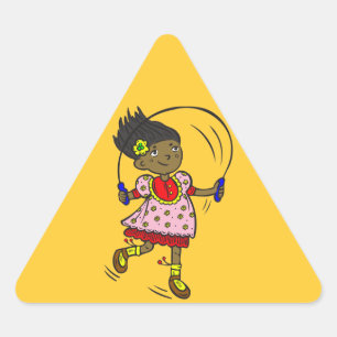 Meisje springen touw driehoek sticker