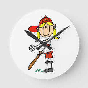Meisje Stick Figure Honkbal Aan Slag Ronde Klok
