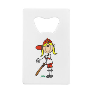 Meisje Stick Figure Honkbal Aan Slagbeurt Kredietkaart Flessenopener