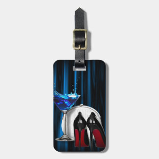 meisje stilletos , martini cocktailparty bagagelabel