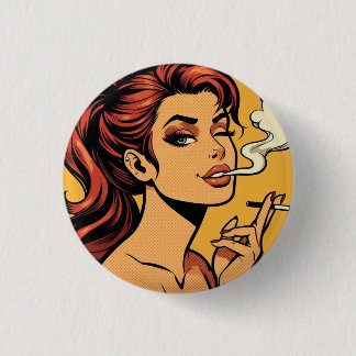 Meisje Stoner | Stripboek pop art | Rokers verlief Ronde Button 3,2 Cm