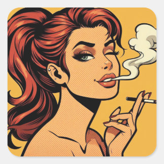 Meisje Stoner | Stripboek pop art | Rokers verlief Vierkante Sticker