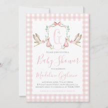 Meisje Stork Baby shower Preppy Gingham Roze