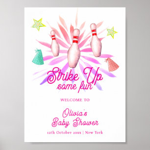 Meisje Strike Up Bowling Baby Shower Welkom Poster