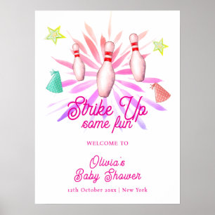 Meisje Strike Up Bowling Baby Shower Welkom Poster