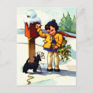 Meisje stuurt kerstgroetjes briefkaart