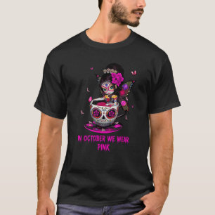 Meisje suikerschedel in oktober Draag we roze band T-shirt