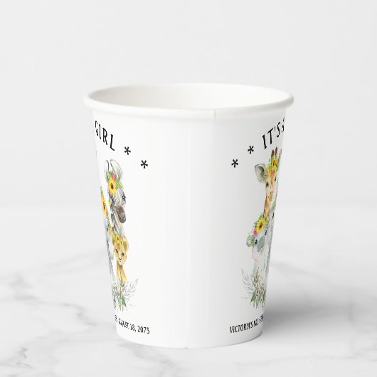 Meisje Sunflowe Safari Dier Baby shower Papieren k Papieren Bekers (Rechts)