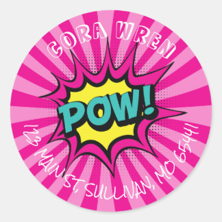 Meisje Super Hero adreslabel Ronde Sticker