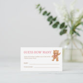 Meisje Teddy Bear Baby shower Raad hoeveel Informatiekaartje (Staand voorkant)