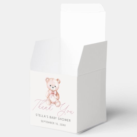 Meisje Teddy Bear Dank je Baby shower Bedankdoosjes (Geopend)