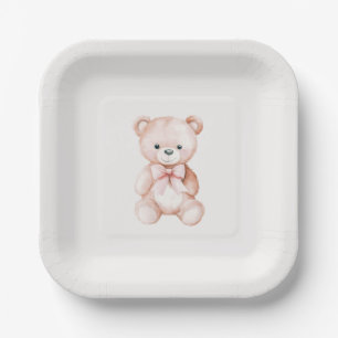 Meisje teddybeer babyshower papier papieren bordje