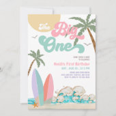 Meisje The Big One Surfen 1e Verjaardagsfeestje Kaart (Voorkant)