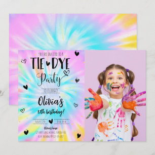 Meisje Tie Dye Verjaardagsfeestje Foto uitnodiging