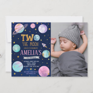 Meisje Twee De Maan Verjaardag Foto Kaart