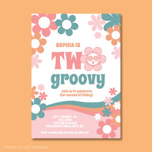 Meisje Twee Groovy 2de Verjaardagsuitnodiging Kaart