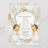 Meisje Tweeling Doop Doop Goud Wit Kruis Kaart (Voorkant / Achterkant)