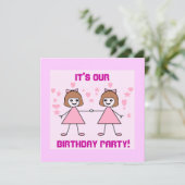 Meisje tweeling, het is onze Birthday Party. Kaart (Staand voorkant)