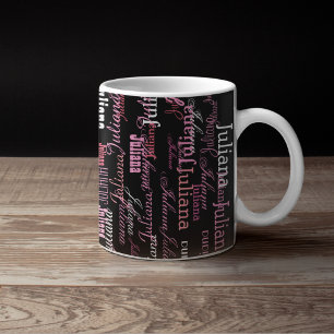 Meisje typografie naam, roze op zwarte mok voor ha