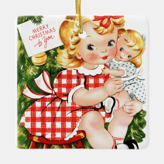 meisje uit 1950 met pop keramisch ornament (Voorkant)