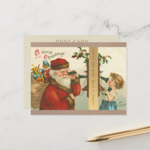  meisje uit de jaren 1910 dat Kerstmis met de kers Feestdagenkaart