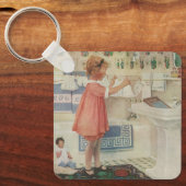 Meisje uit het verleden, kind doet wasgoed ophange sleutelhanger (Voorkant)