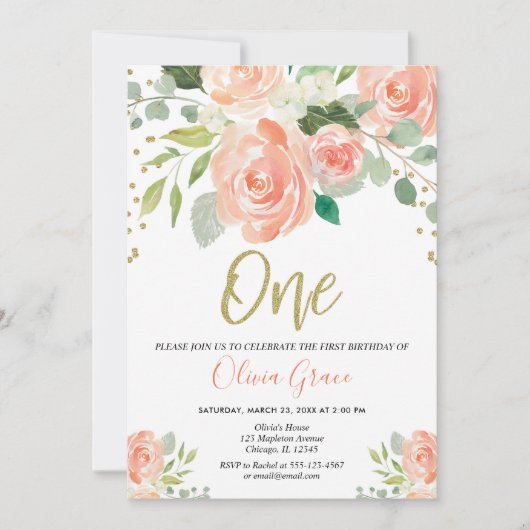 meisje van de eerste verjaardag met perzikkleurig  kaart (Voorkant)