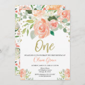 meisje van de eerste verjaardag met perzikkleurig  kaart (Voorkant / Achterkant)