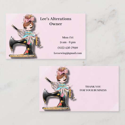 Meisje van de Floral Sewing Machine Visitekaartje (Voorkant / Achterkant)