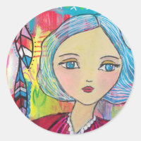Meisje van gemengde media met blauwe haarsticker