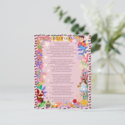 Meisje van Goo Snoep Missing Teeth Briefkaart (Staand voorkant)