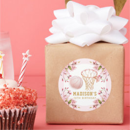 Meisje Verjaardag Gepersonaliseerde Basketbal Ronde Sticker