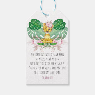 Meisje Verjaardag I Doop Leeuw Illustratie Cadeaulabel