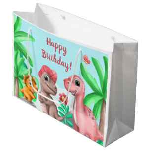 Meisje verjaardag met dinosaurus groot cadeauzakje