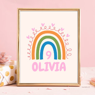 Meisje Verjaardagsfeestje Schattige Regenboog Kind Poster
