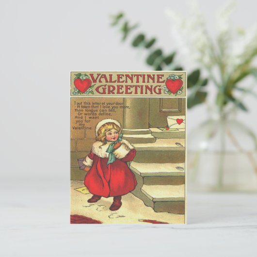 meisje verlaat Valentijn Kaart voor de deur (Staand voorkant)