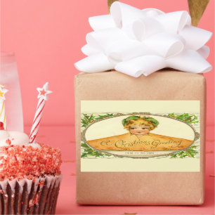  meisje verrassing pop omhoog in kersttaart rechthoekige sticker