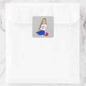meisje vierkante sticker (Tas)