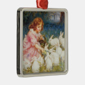 Meisje voeden de konijnen (door Frederick Morgan) Metalen Ornament (Rechts)