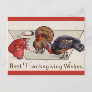 meisje voeden kalkoenen Thanksgiving Briefkaart