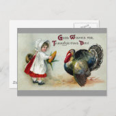 Meisje voedt maïs aan Turkije Thanksgiving Feestdagenkaart (Voorkant / Achterkant)