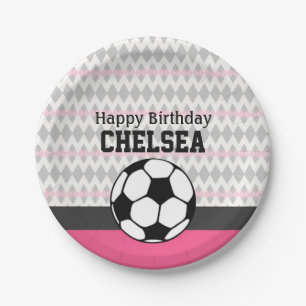 Meisje Voetbal Party Custom Verjaardag Papieren Bordje