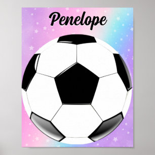 Meisje Voetbal Pastel Sterren Gepersonaliseerde Na Poster
