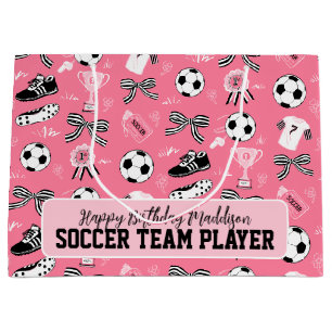 Meisje Voetballer girly roze Gift Bag Groot Cadeauzakje