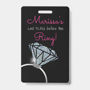 Meisje voor de laatste keer vrij, diamanten ring, badge