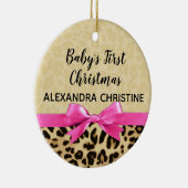 Meisje voor eerste kerstcadeau Roze Bow Jaar Keramisch Ornament (Rechts)