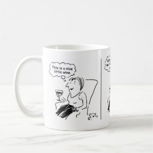 Meisje vraagt zich af of ze wijn op recept kan kri koffiemok