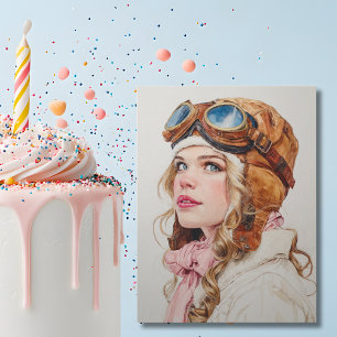 Meisje Vrouwelijke Piloot Aviator Aquarel Leuke Ve Briefkaart