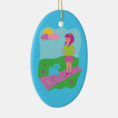 Meisje Walking Dog Keramisch Ornament (Rechts)